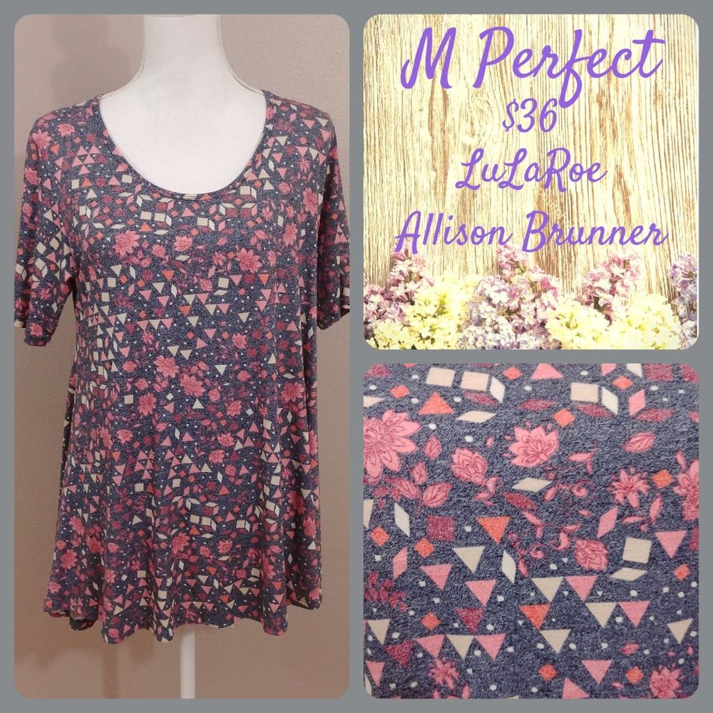 3/$30 - Grey & Pink Fit & Flare Perfect Tee - Lularoe - Medium - NWT